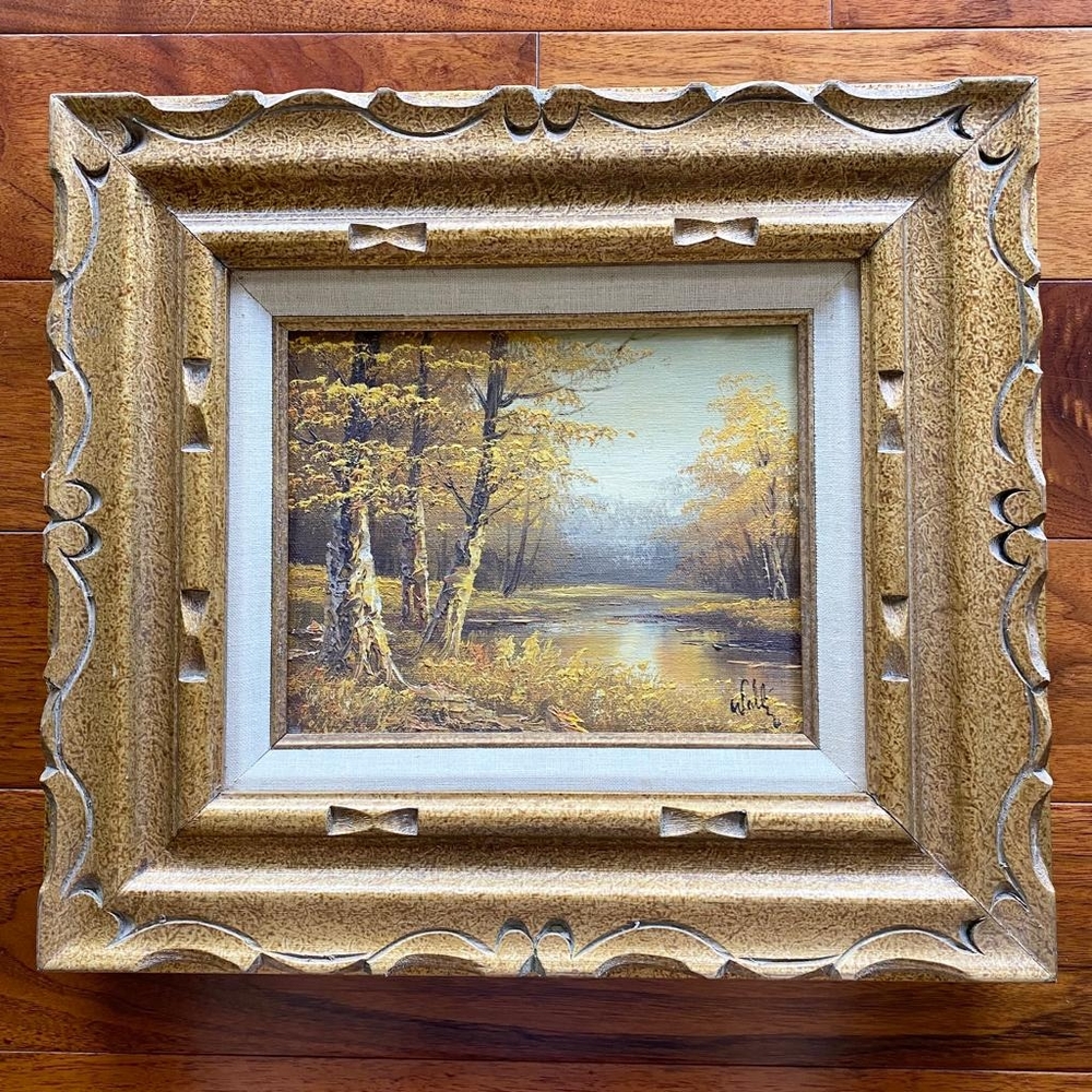 Trees In Autumn Signed Oil Painting Ornate Gold Gilt Wood Frame